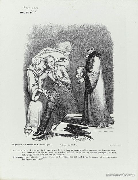 Political Cartoon on Groen van Prinsterer and the Spirit of Van Oldenbarnevelt