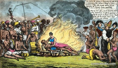 Suttee, with Lord Hastings Shown as Accepting Bribes to Allow Its Continuation