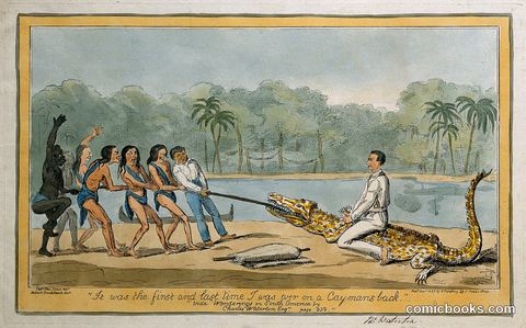 Charles Waterton Riding a Caiman, 1827