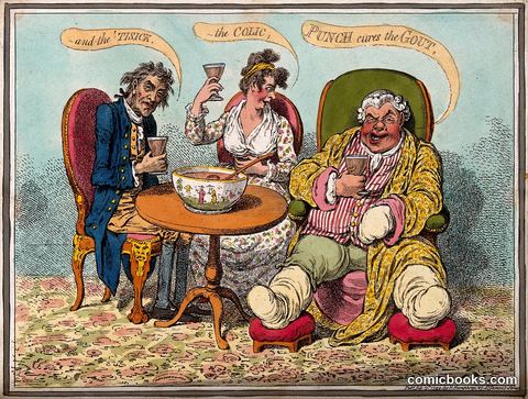 An Obese Gouty Man Drinking Punch with Two Companions