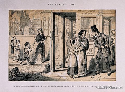 The Bottle, Plate IV: Unable to Obtain Employment, They Are Driven by Poverty into the Streets to Beg