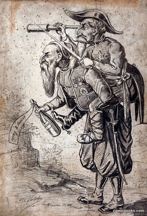 A Man with a Telescope Riding on Another Man's Back