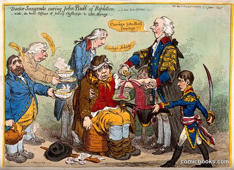 Doctor Sangrado Curing John Bull of Repletion