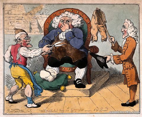 Court Hearing of a Dispute in Which a Doctor Refuses to Pay His Tailor for Some Highly Unsatisfactory Breeches