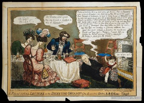 John Abernethy. Coloured etching by Cruikshank, 1828.