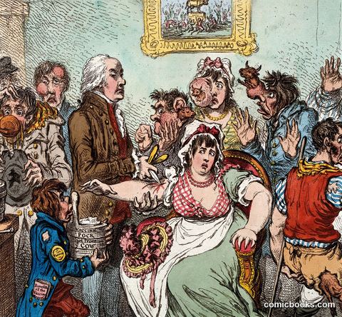 Edward Jenner among patients in the Smallpox and Inoculation Hospital at St. Pancras (Detail)