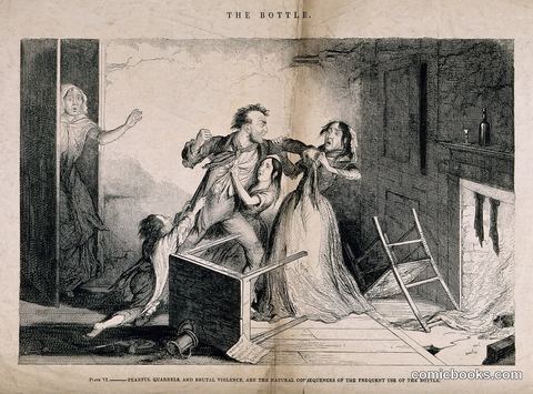 A drunken man fights with his family, all ruined through his drinking habit
