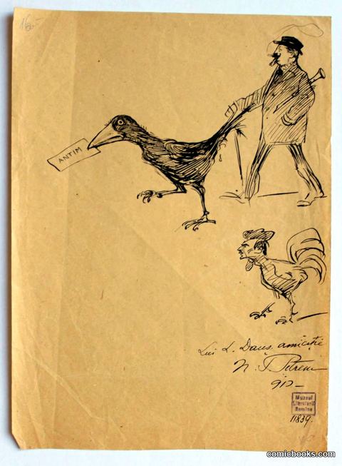 Political Caricature: A Man with Bird and Rooster