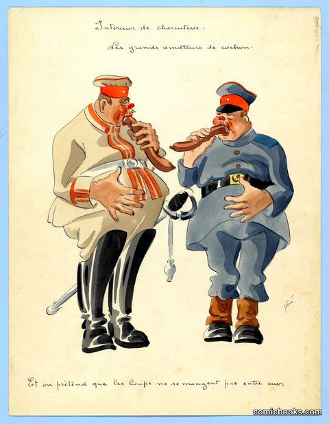 Two Soldiers Eating Sausages