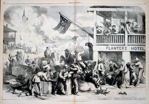 A Rebel Guerrilla Raid In A Western Town