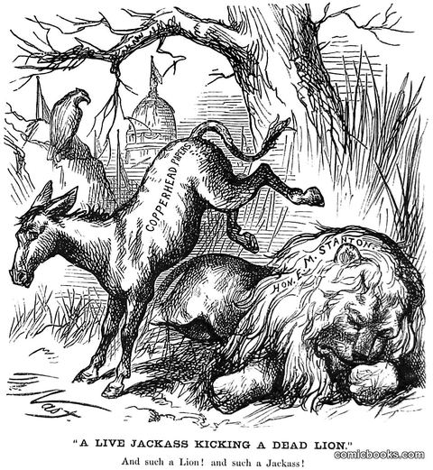 "A Live Jackass Kicking a Dead Lion" (1870)