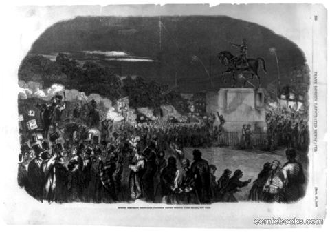 Monster Democratic Torch-Light Procession Passing Through Union Square, N.Y.C.