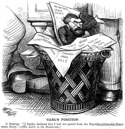 Carl Schurz in a Trash Receptacle