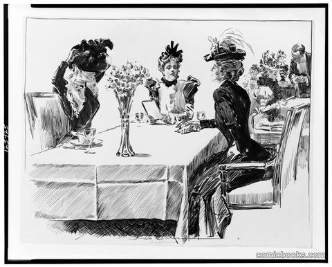 Three Hatted Young Women at Restaurant, One Removing Hat