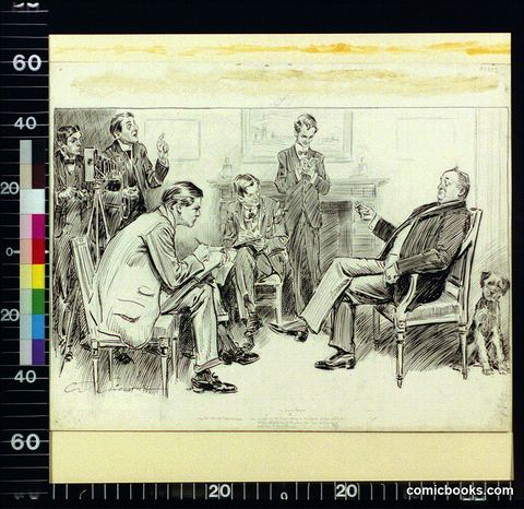 The mention of Mr. Tagg's name in the social column attracts some gentlemen of the press: Mr. Tagg gracefully submits to an interview