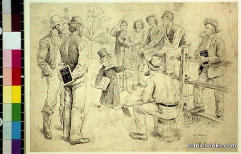 [Puck Distributing Information About the 'Silver Question' to Farmers Confused About Tariff Reform]