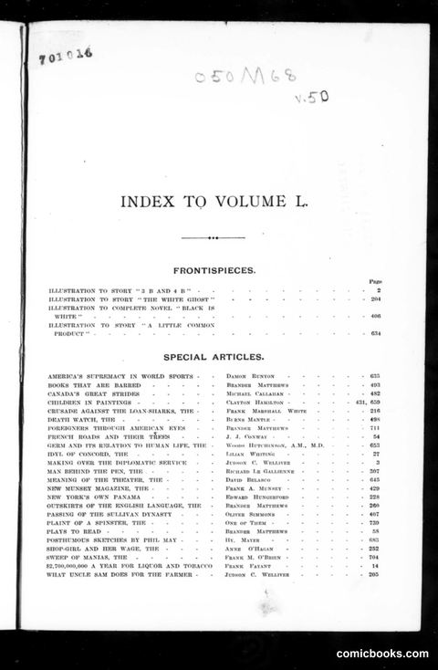 Munsey's Magazine, Vol. 50 Index