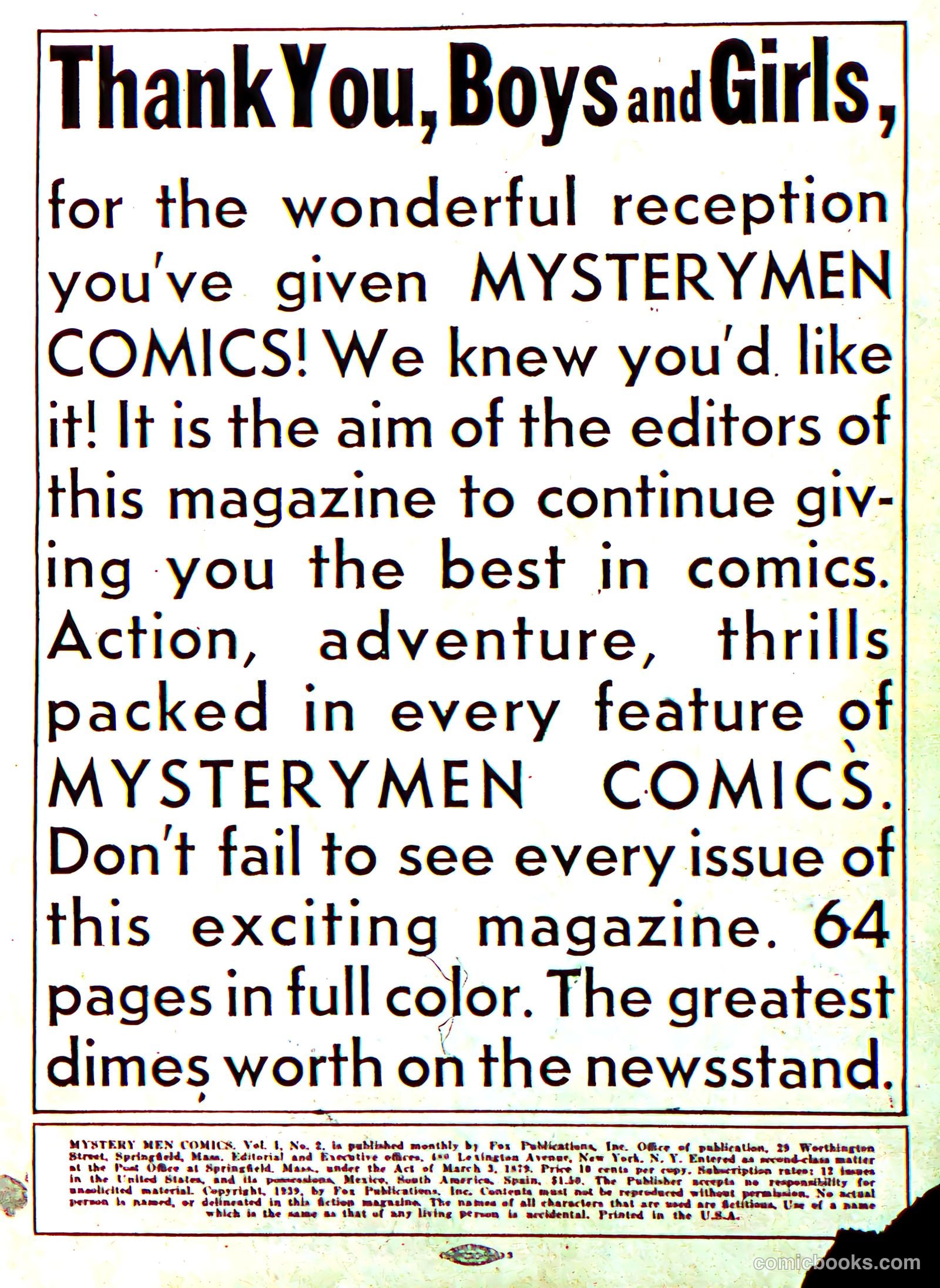 Mystery Men Comics #2 (1939) — page 2 of 68