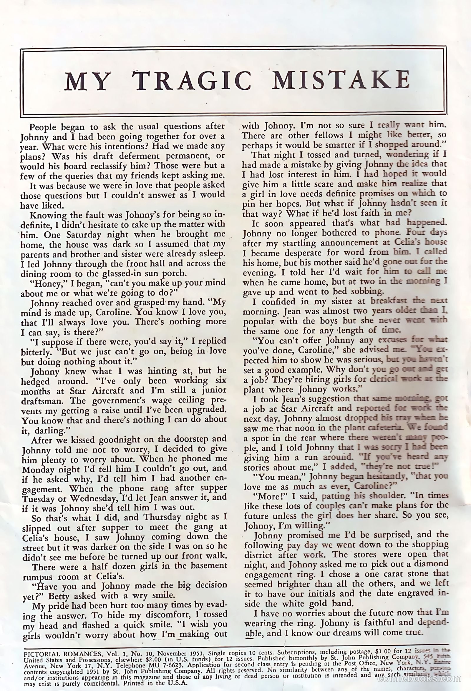 Pictorial Romances #10 (1951) — page 2 of 36