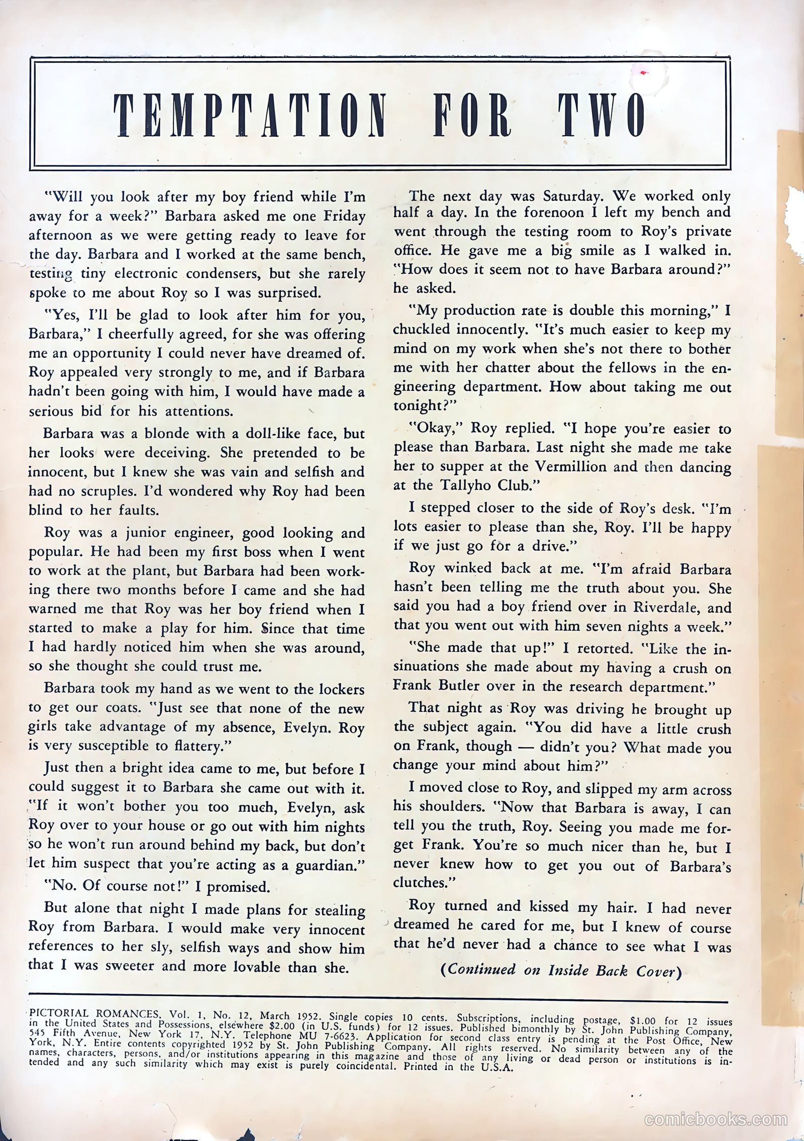 Pictorial Romances #12 (1952) — page 2 of 36