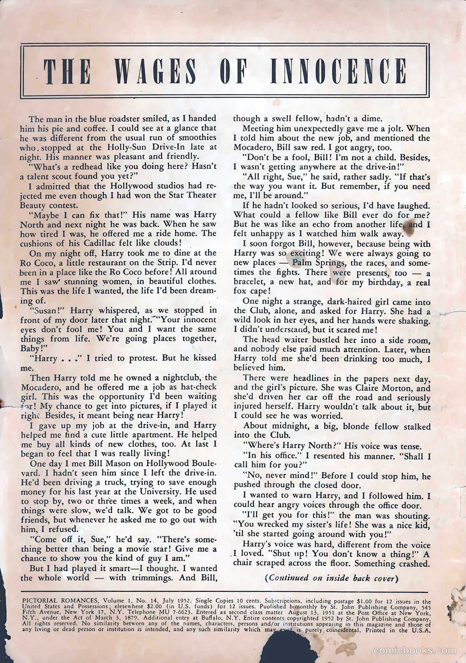 Pictorial Romances #14 (1952) — page 2 of 36