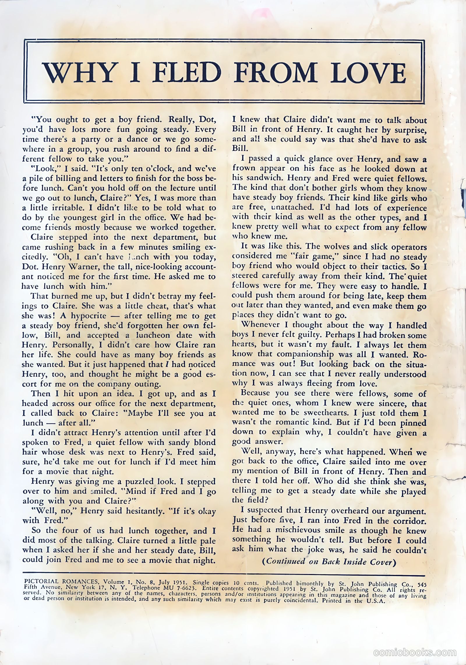 Pictorial Romances #8 (1951) — page 2 of 36