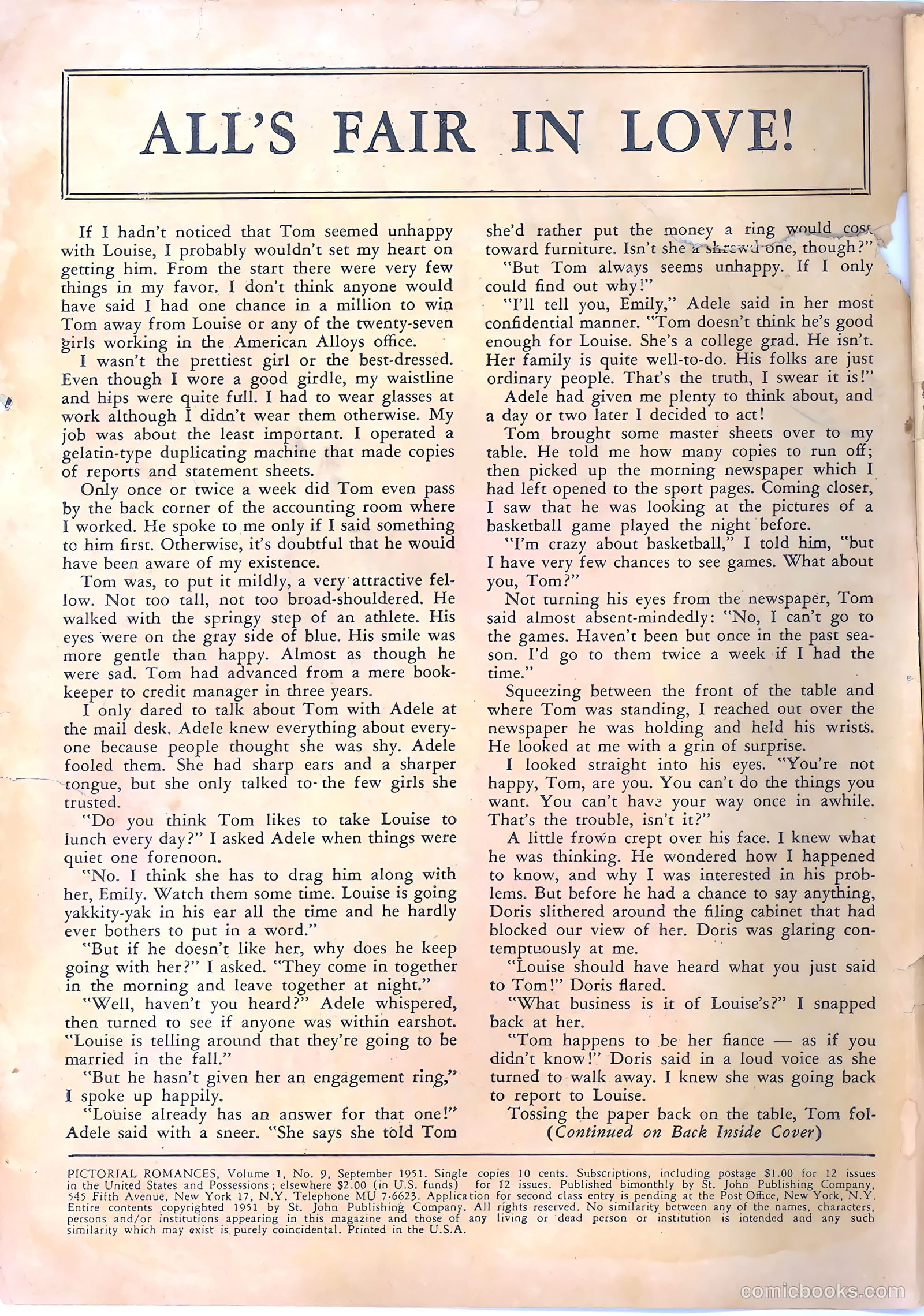 Pictorial Romances #9 (1951) — page 2 of 36