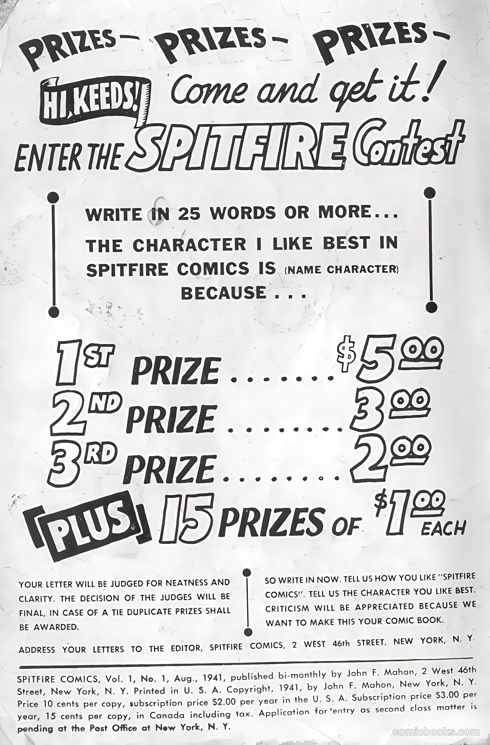 Spitfire Comics #1 (1941) — page 2 of 100