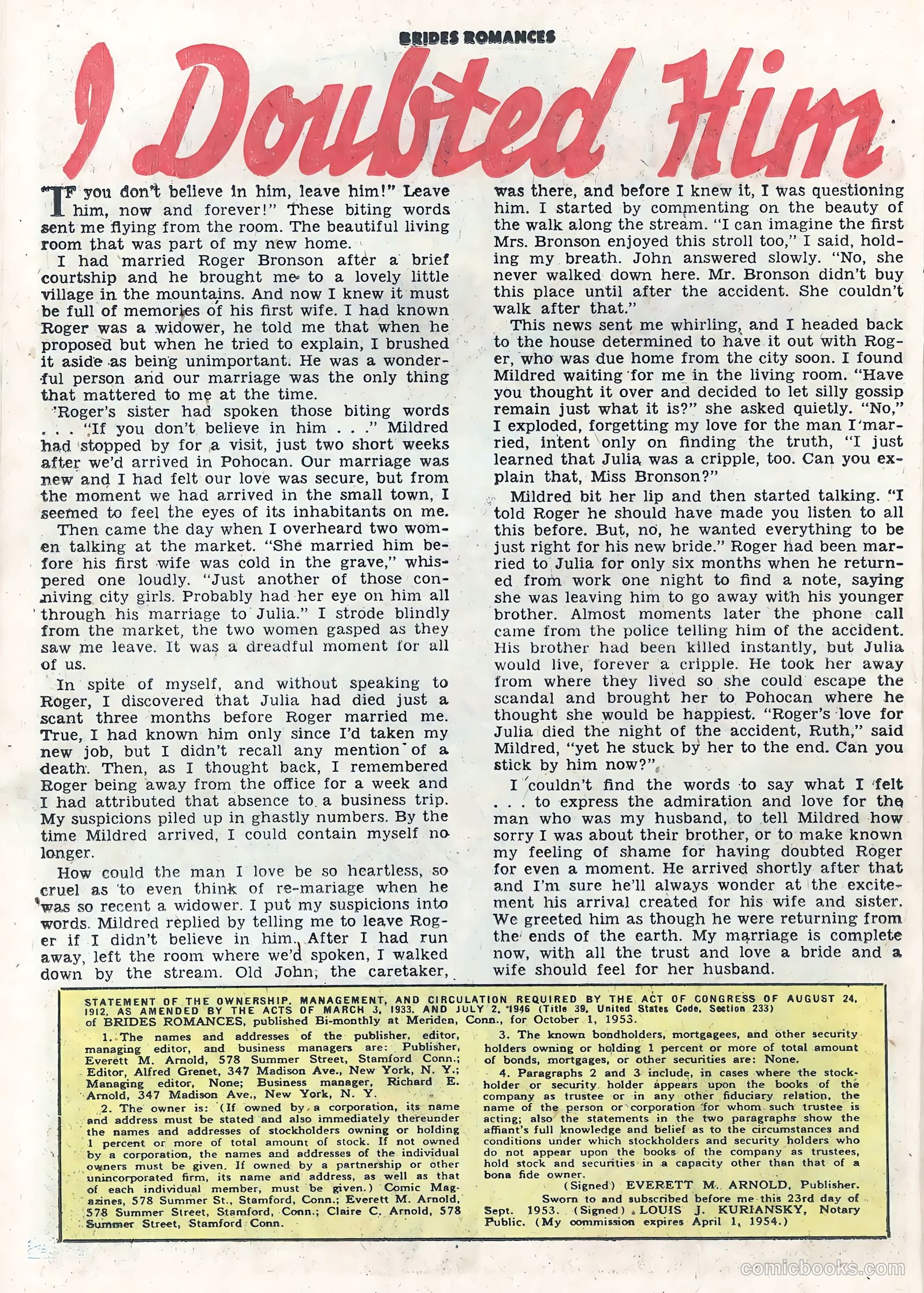 Brides Romances #5 (1954) — page 26 of 36