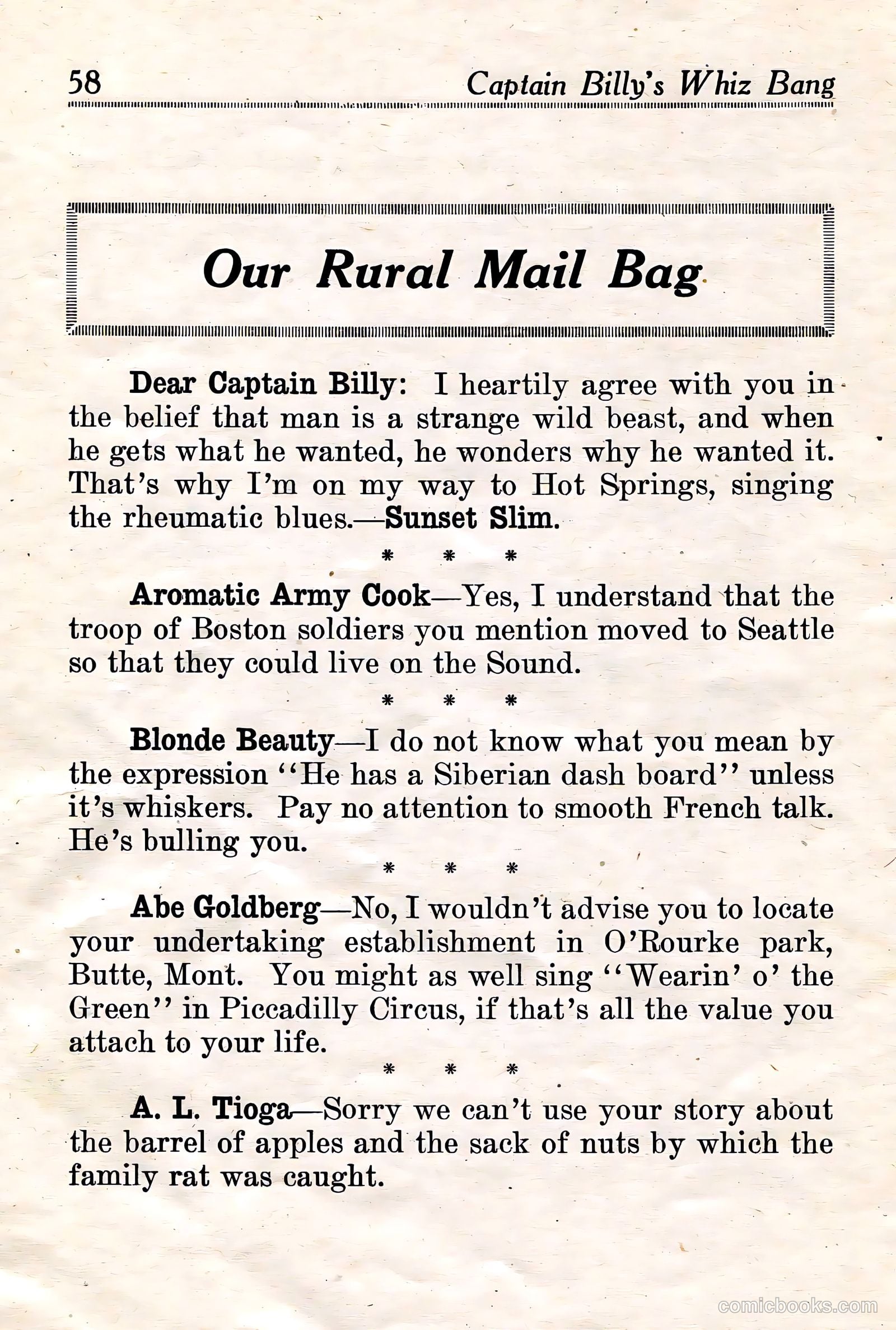Captain Billy's Whiz Bang #18 — page 60 of 68