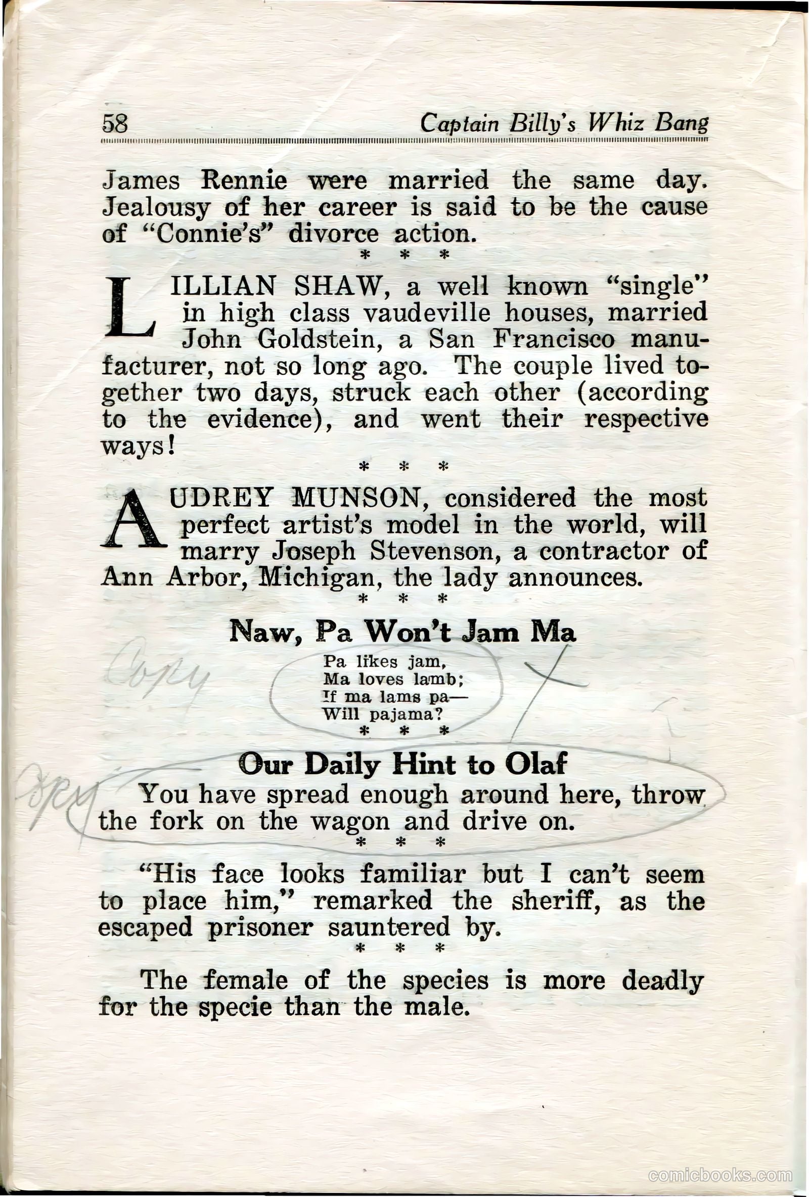 Captain Billy's Whiz Bang #35 — page 59 of 67
