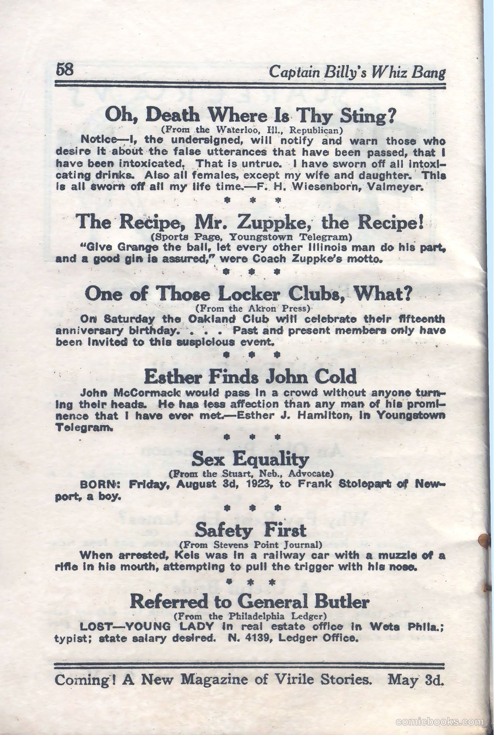 Captain Billy's Whiz Bang #59 — page 60 of 68