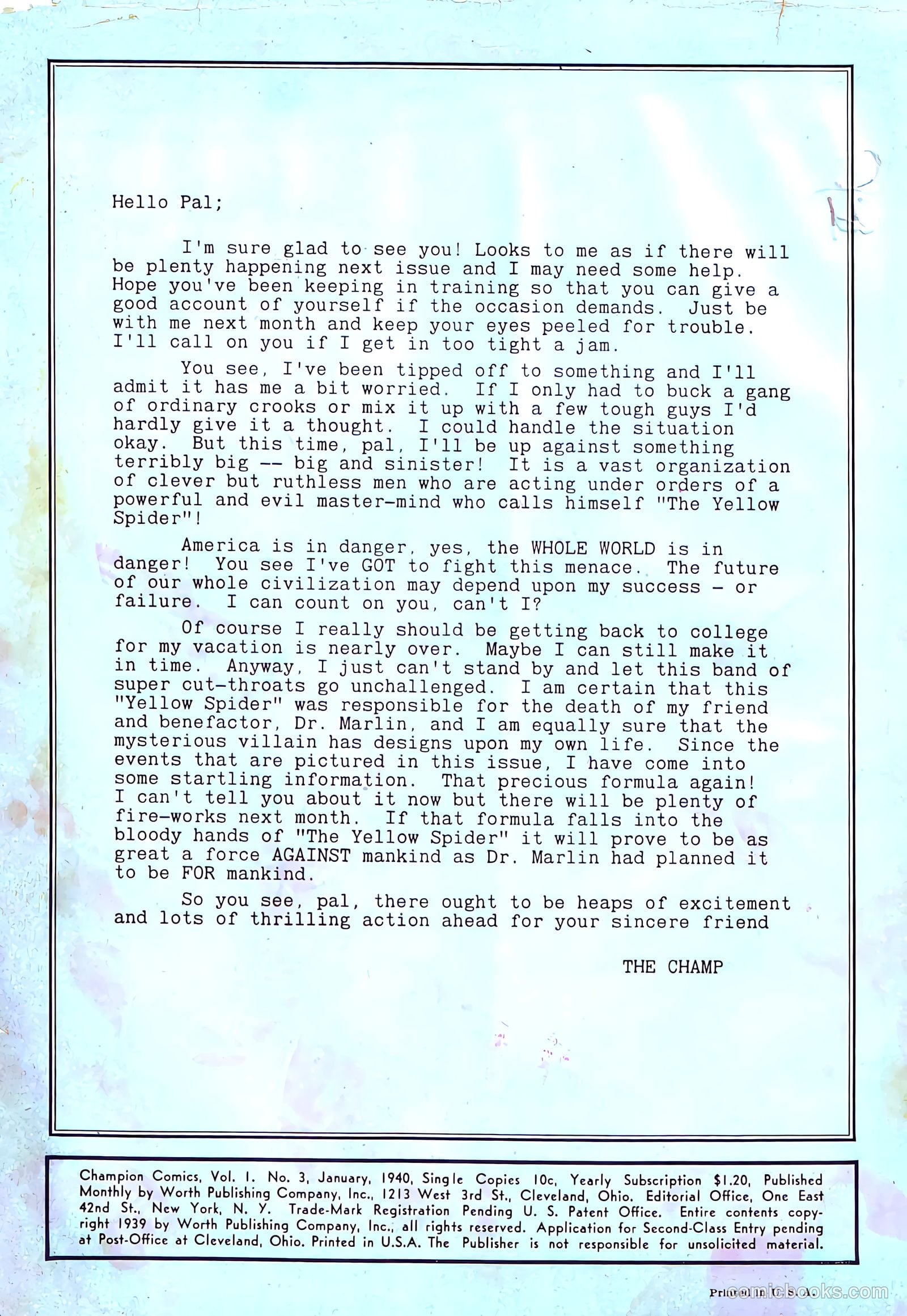 Champion Comics #3 (1940) — page 2 of 68